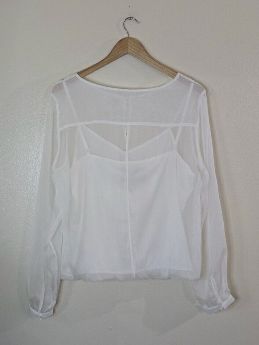 H&M White Sheer Long-Sleeve Blouse